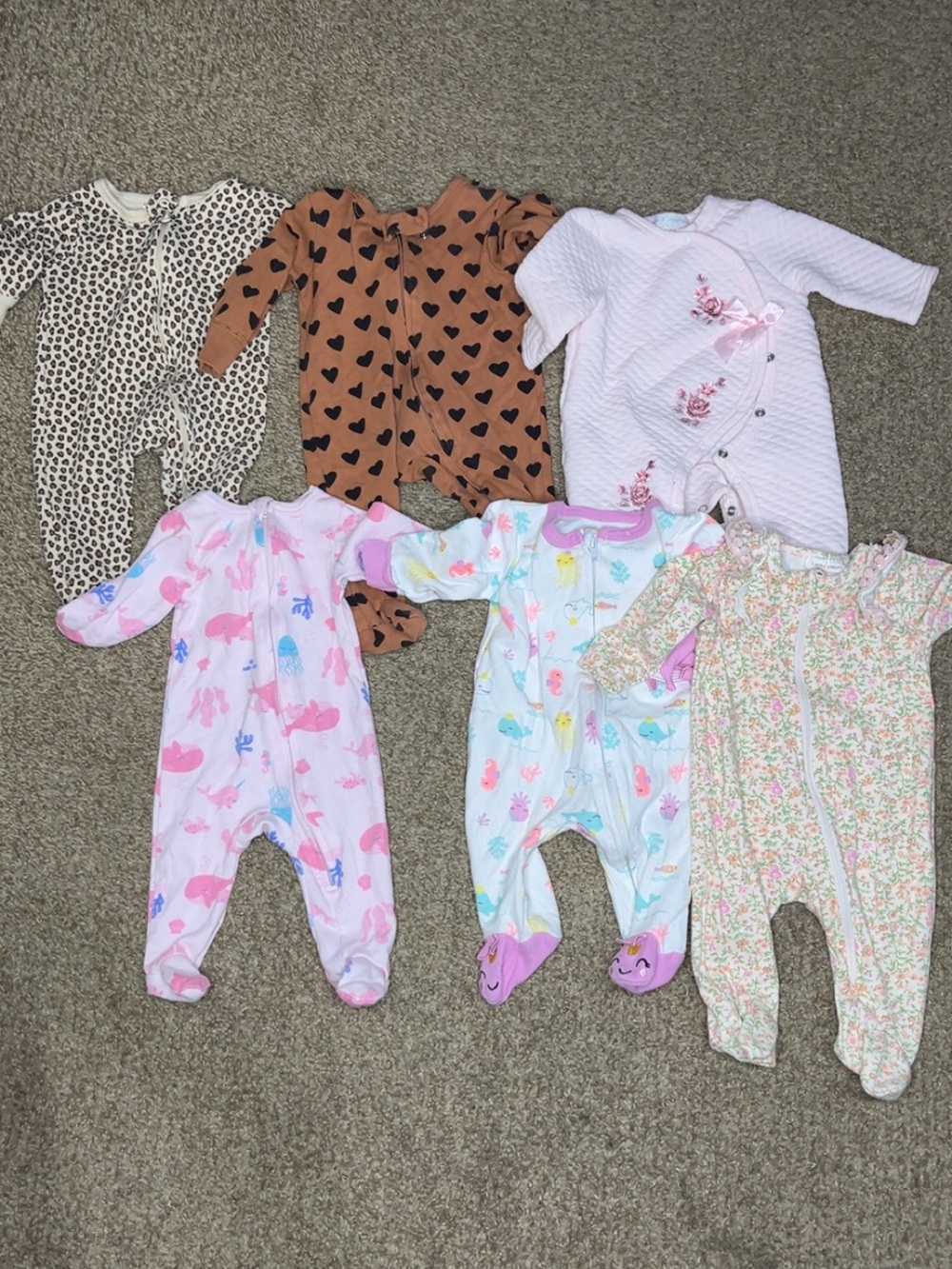 Baby Girls' Mixed Color Footed One-Piece Sleepers